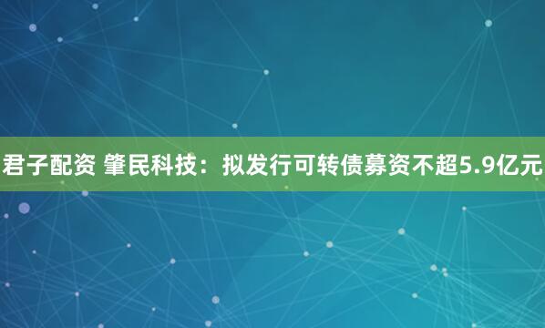 君子配资 肇民科技：拟发行可转债募资不超5.9亿元