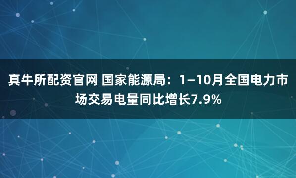 真牛所配资官网 国家能源局：1—10月全国电力市场交易电量同比增长7.9%